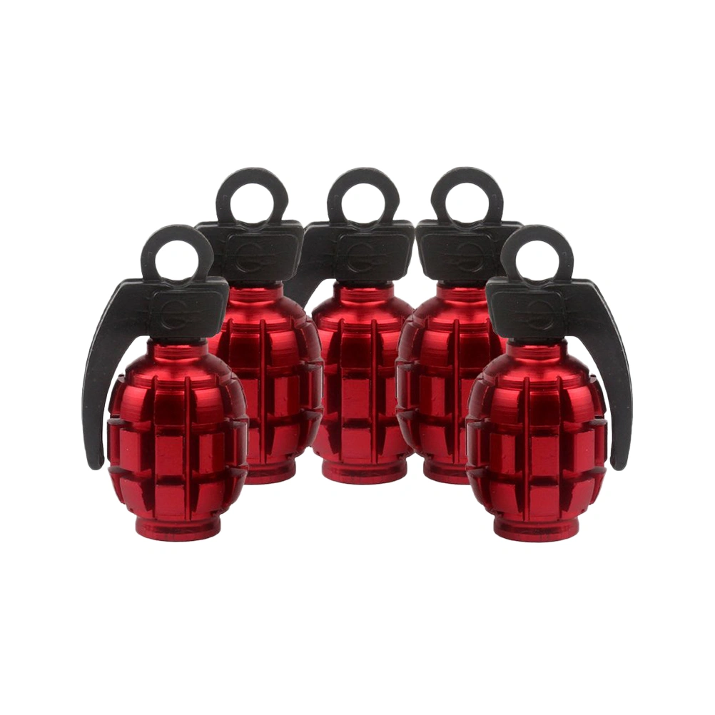 5pcs Aluminium Alloy Grenade Shaped Car Bike Motorcycle Tyre Dust Caps Cover (Red)