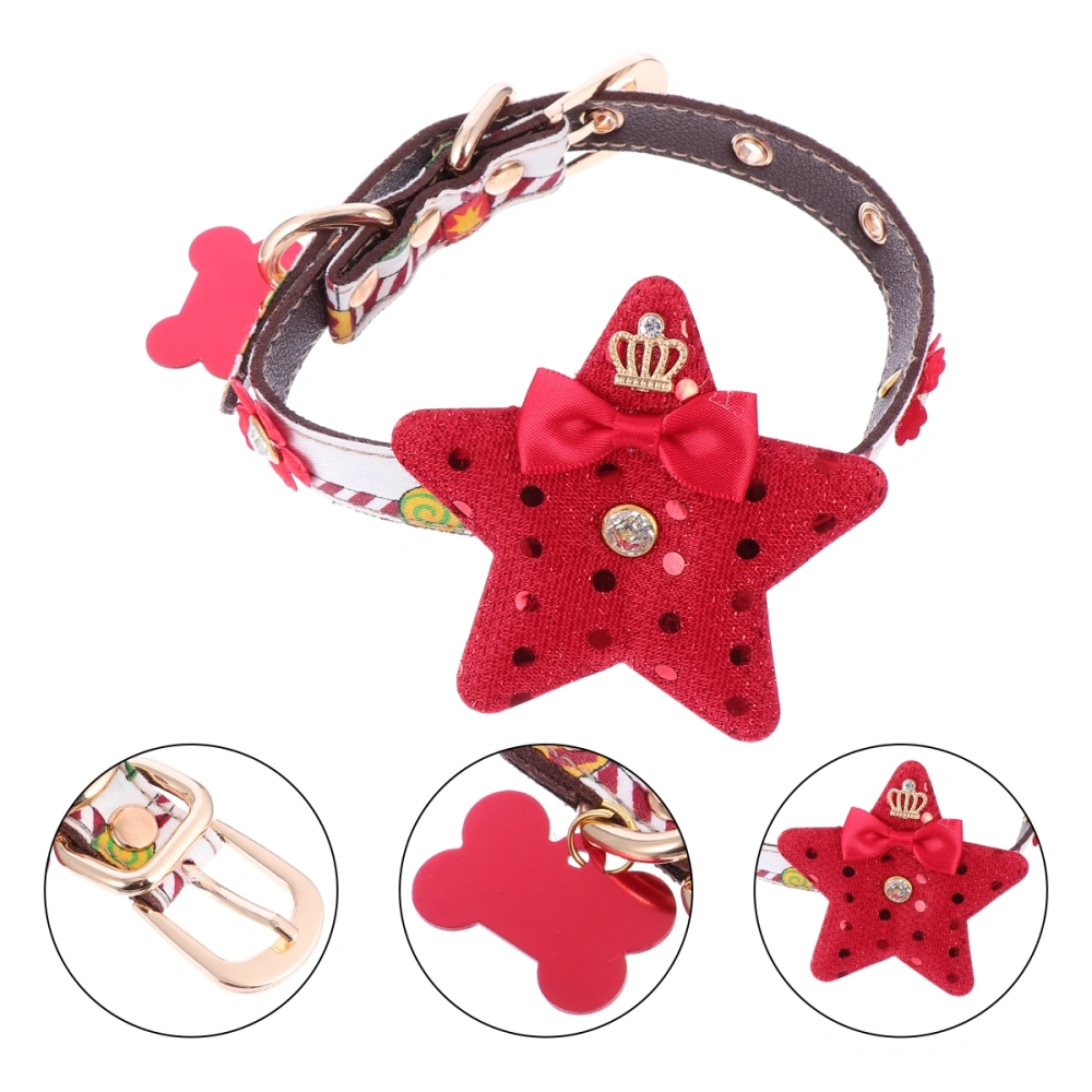 1 Pc Christmas Dog Collar Adjustable Pet Collar Creative Star Pet Collar (Red)