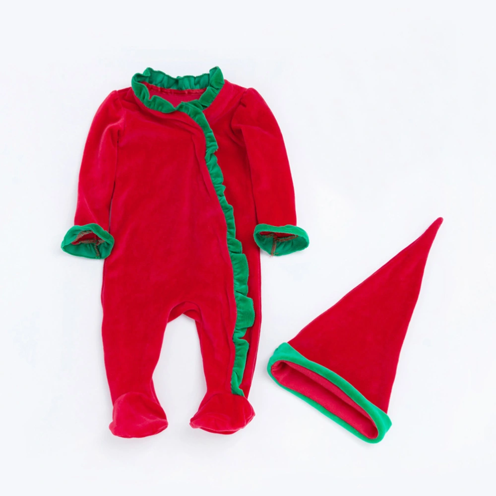 Baby Romper Christmas Suit Coral Fleece Siamese Clothing Long Sleeve Infant Jumpsuit - Size 66