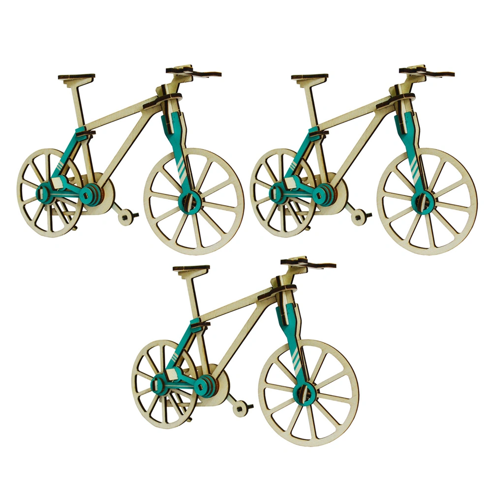 3pcs Wooden Puzzle Plaything 3D Puzzle Toy DIY Handmade Craft Puzzle Jigsaw Puzzle Model for Kids Children (Bike Pattern)