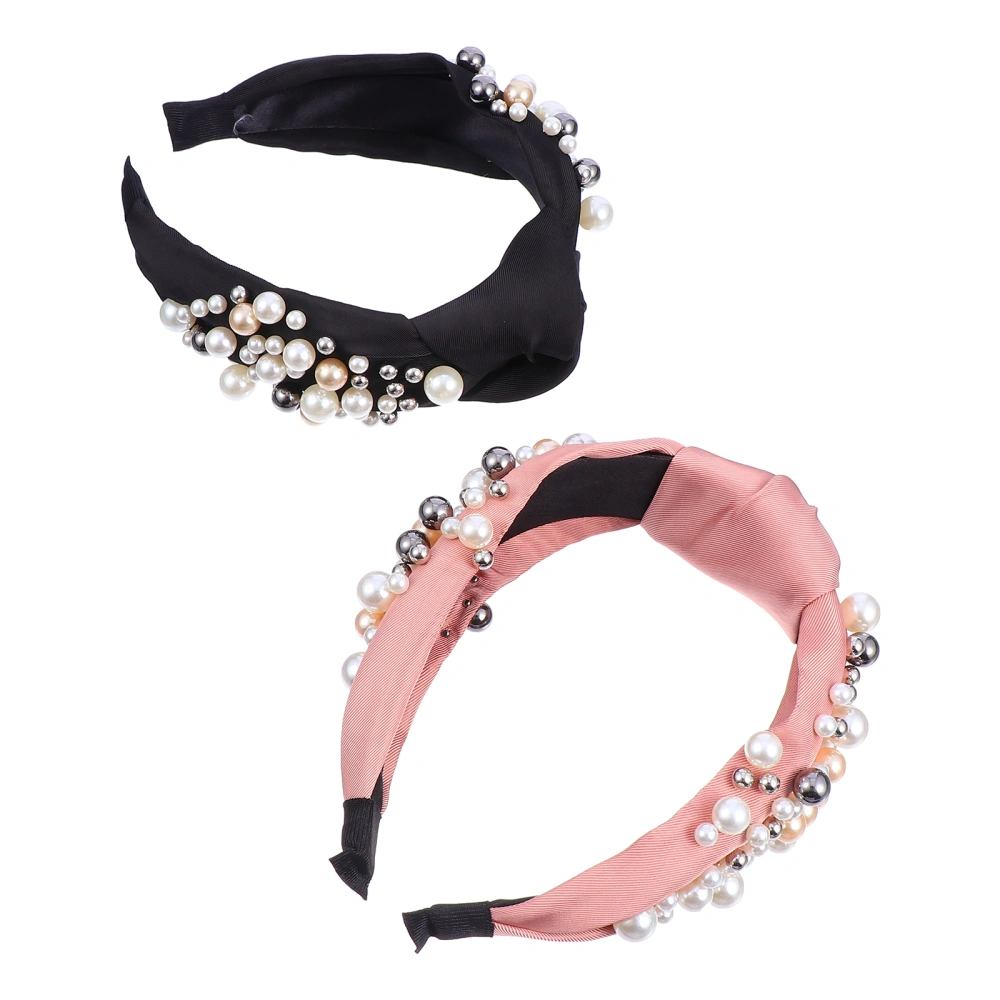 2pcs Pearl Hair Hoops Exquisite Women Bowknot Headbands Hair Accessories