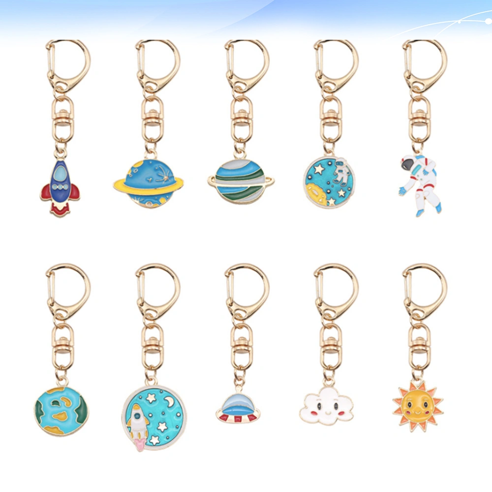 10pcs Planet Astronaut Design Keychains Pendant Fashion Key Rings Key Holder Craft Ornaments Souvenir Gift (Mixed Pattern)