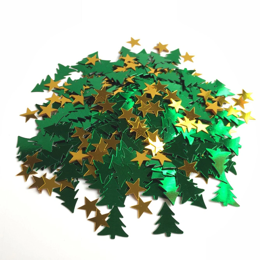 Christmas Tree and Star Shaped Merry Christmas Table Confetti (Green & Yellow)
