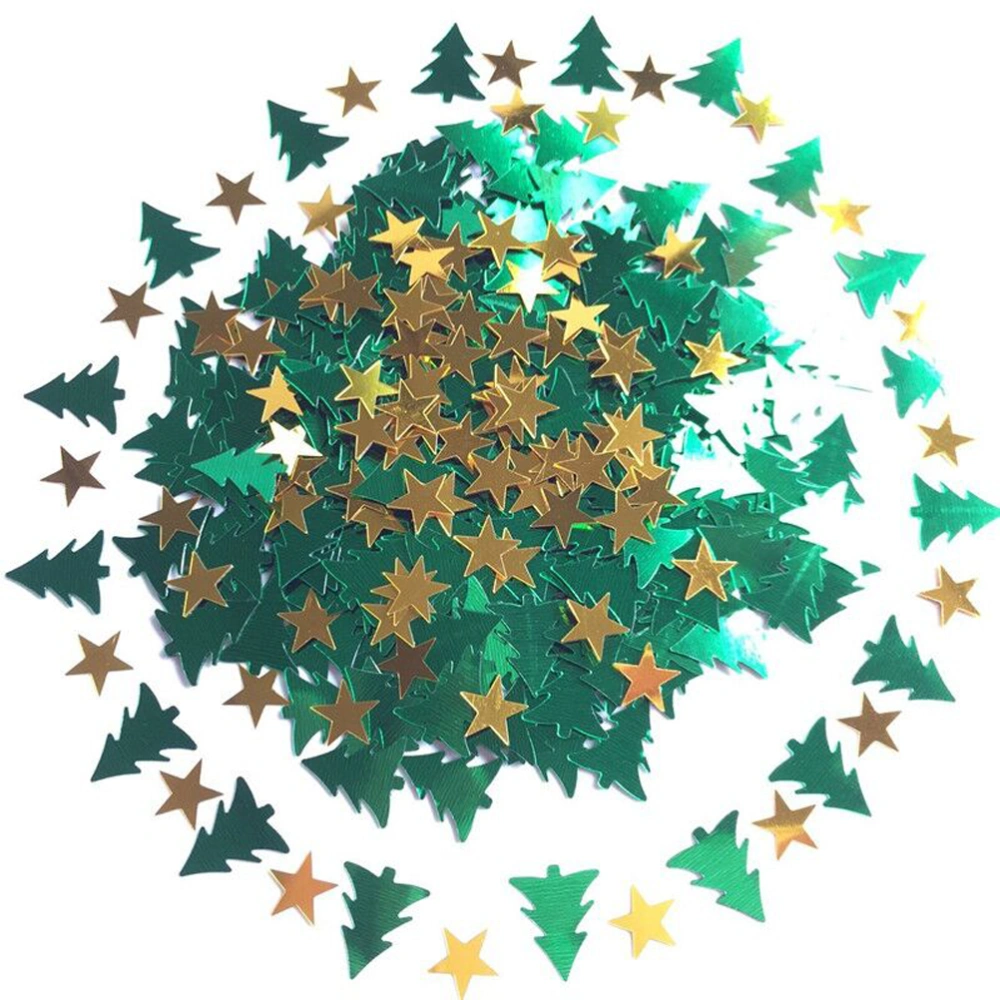 Christmas Tree and Star Shaped Merry Christmas Table Confetti (Green & Yellow)