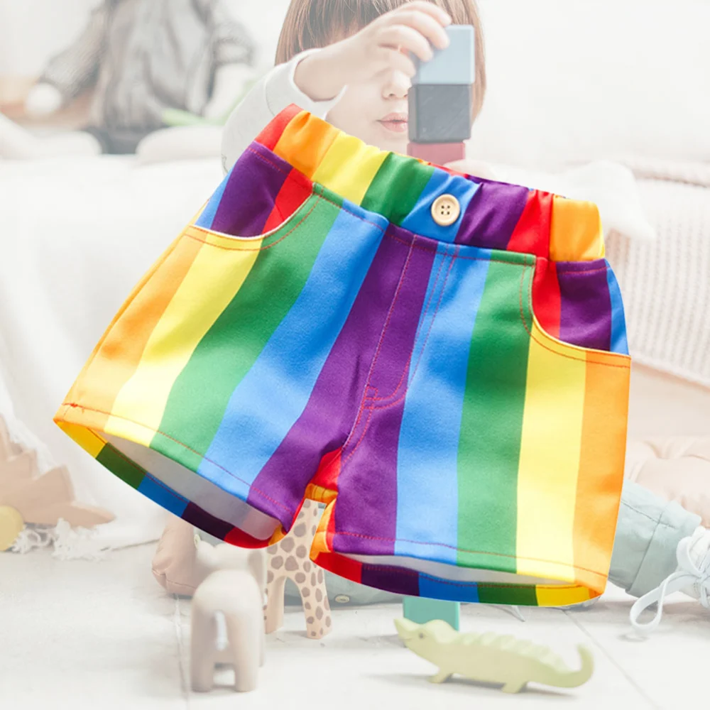 1Pc Rainbow Stripes Printing Shorts Girls Shorts Summer Breeches