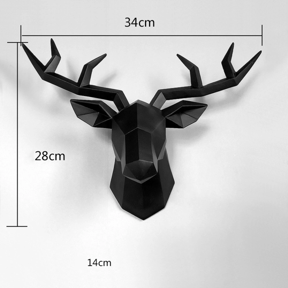 Deer Head Decor Resin Wall Hanger Creative Deer Horn Pendant Wall Ornament Nordic Geometric Wall Adornment for Home Living Room Office Bar (Black)