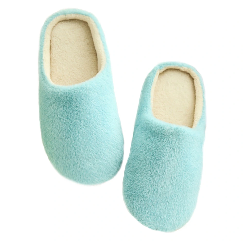 Women's Cozy Furry House Slippers Mens Cotton-Padded Plush Slippers Couples Winter Home Shoes - Size 38/39 (Blue)