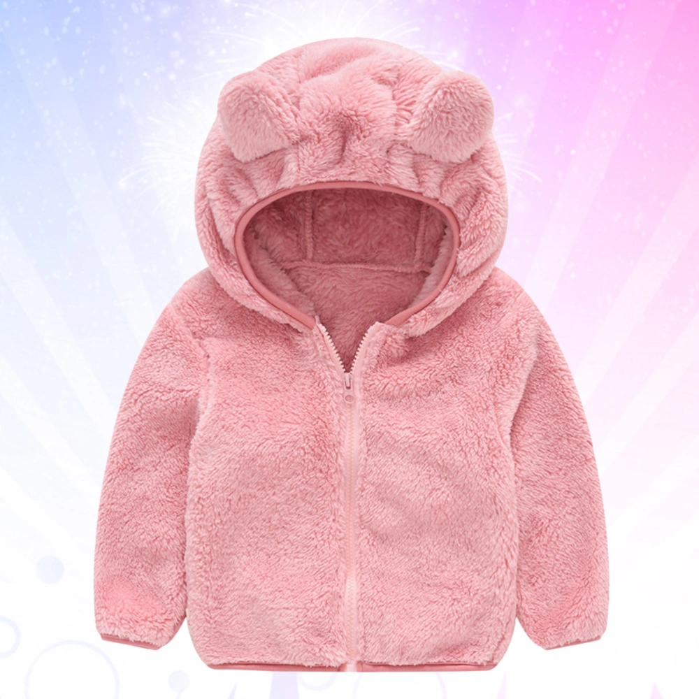 Autumn and Winter Baby Fur Bear Coat Hooded Fur Coat Winter Warm Coat for Children (Pink 80cm Hight)