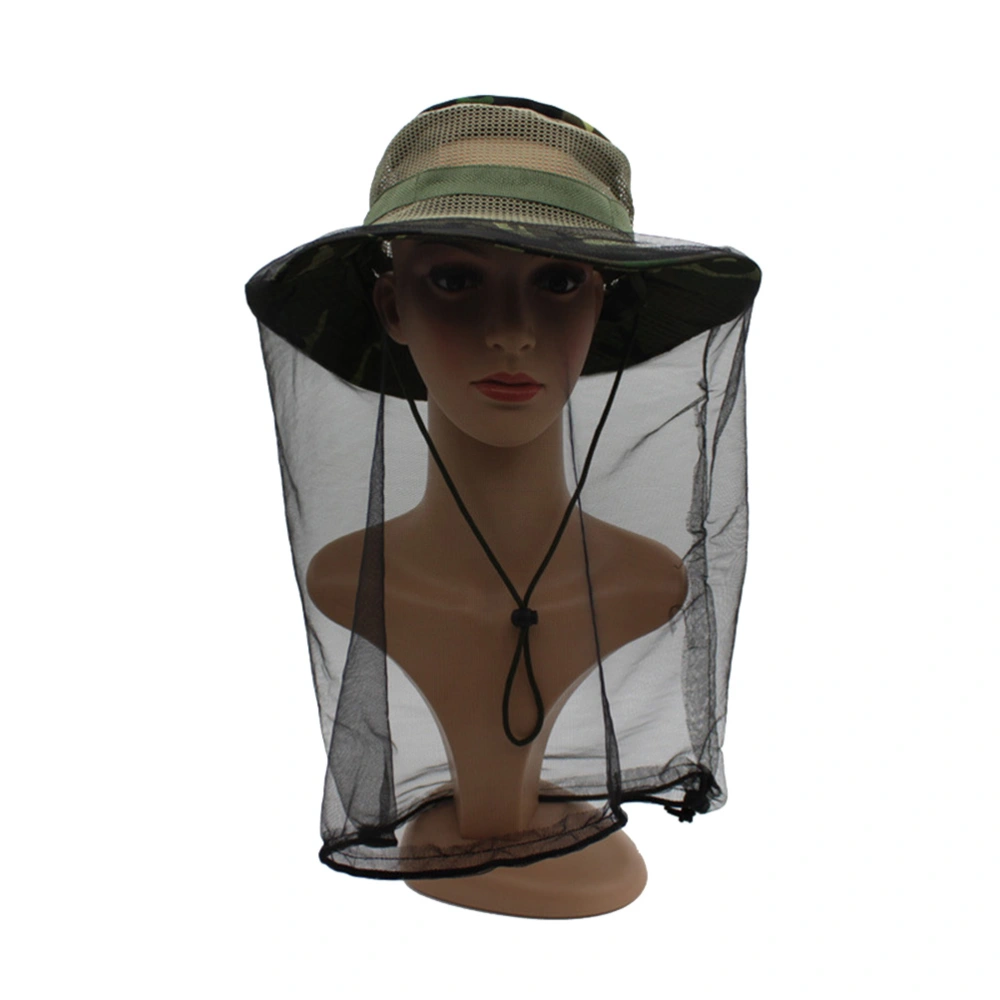 Outdoor Anti-mosquito Head Net Hat Anti-UV Flap with Head Net Mesh Face Protection Fishing Hats (Camouflage)