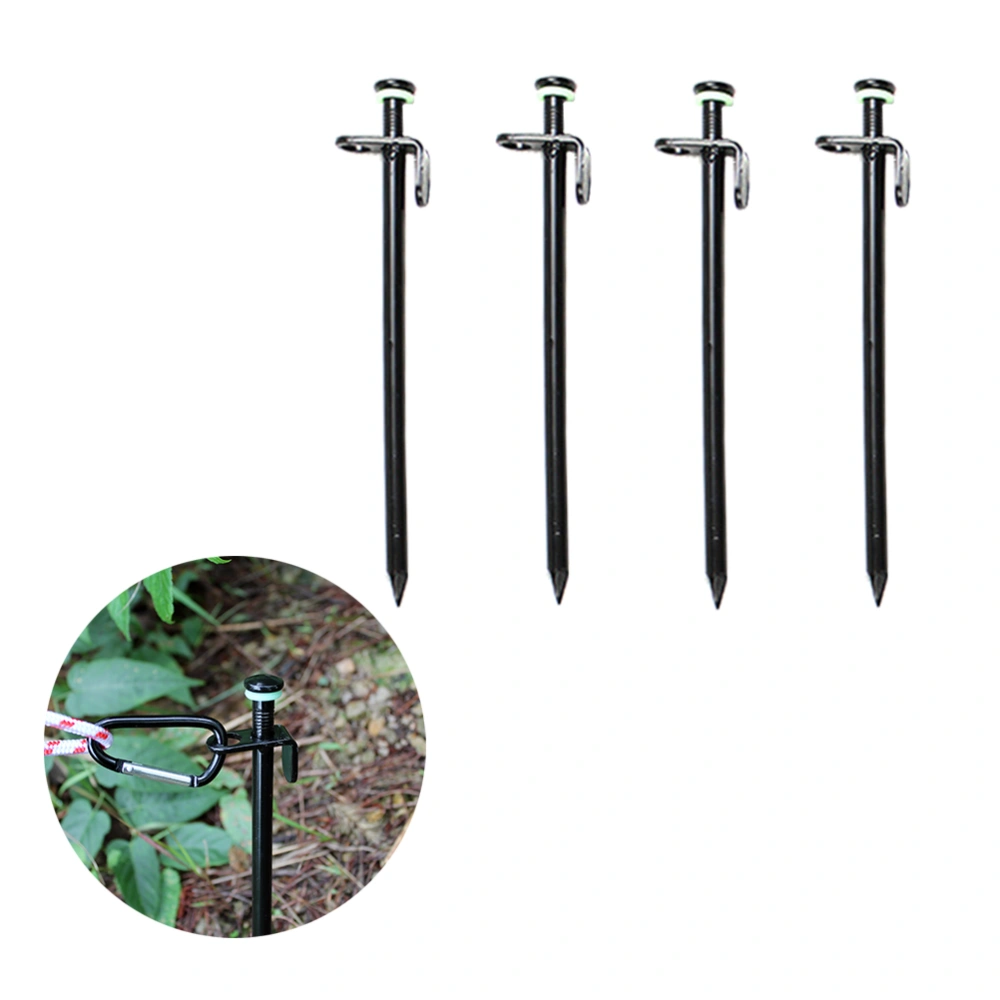 4Pcs Tent Stakes Steel Nail Tent Pegs Outdoor Inflexible Steel Awning Canopy Tent Stakes Pegs Camping Stakes with Noctilucous Ring (20cm)