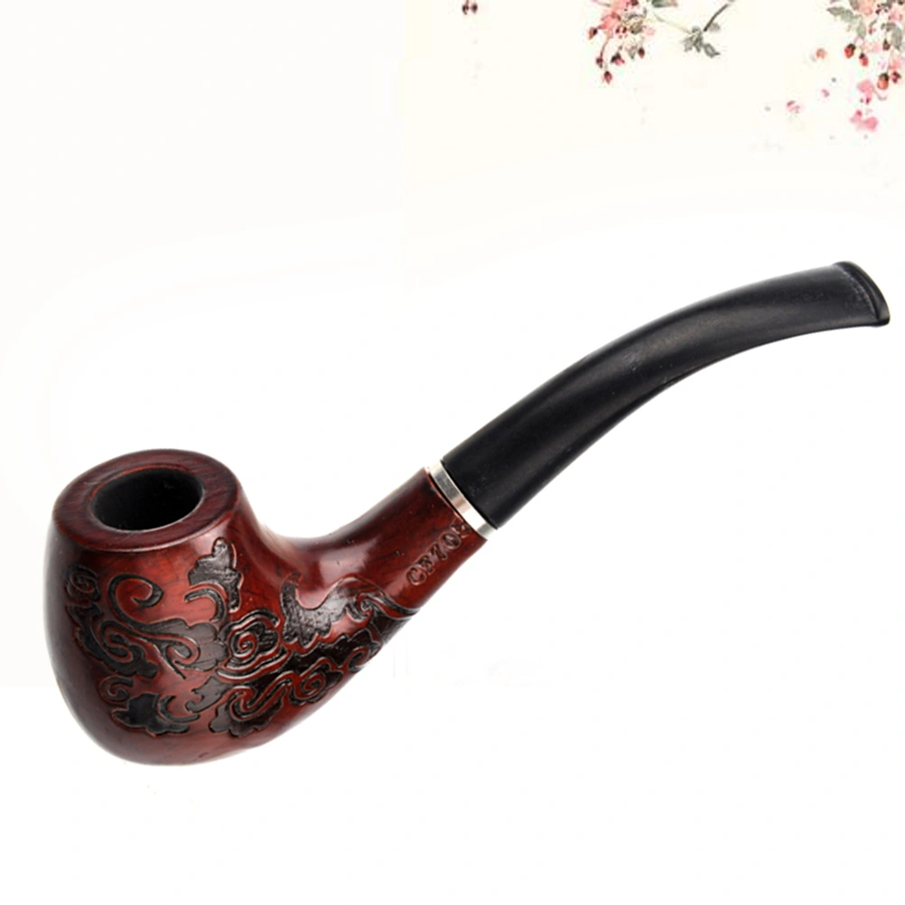 2pcs Carved Wooden Pipe Simple Retro Practical Durable Solid Wood Pipe for Man