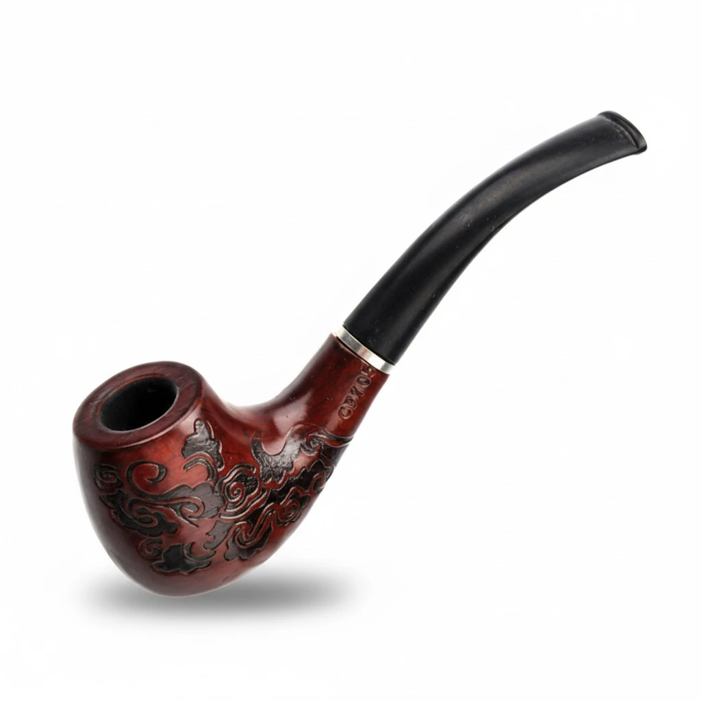 2pcs Carved Wooden Pipe Simple Retro Practical Durable Solid Wood Pipe for Man