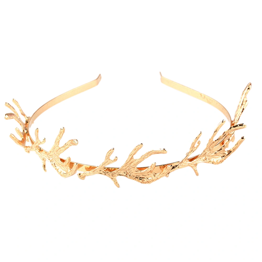 Bridal Headband Antlers Leaves Hair Band Headpiece Headwear Wedding Dress Accessories (Golden)