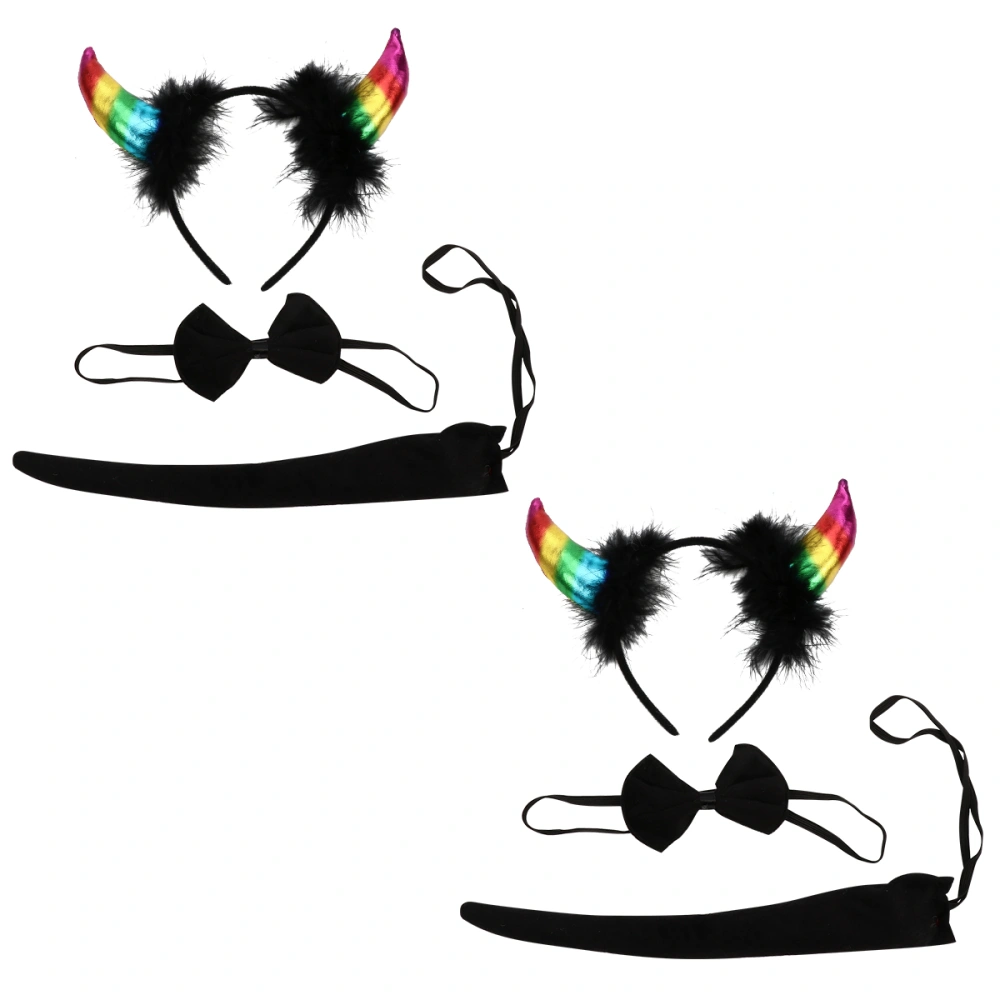 2 Sets Halloween Horn Hair and Bowknot with Tail Party Costume Set