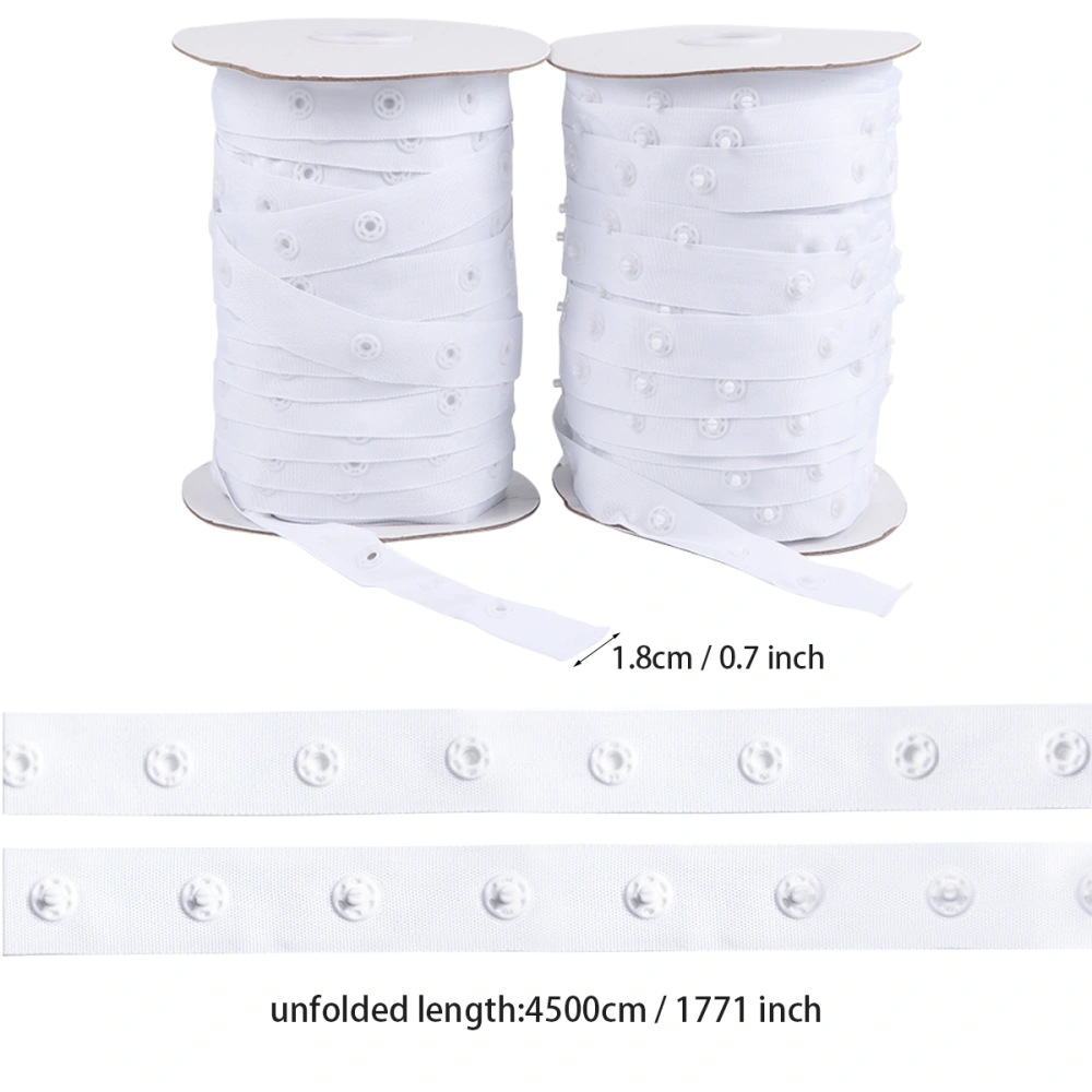 2 Rolls 1.8cm DIY Invisible Buckle Belt Webbing Belt Snapper Quilt Cover Snap-fastener Curtain Press Button (White, 25x25x50cm of Button Spacing, Sub-buckle and Female-buckle Each 1 Roll)