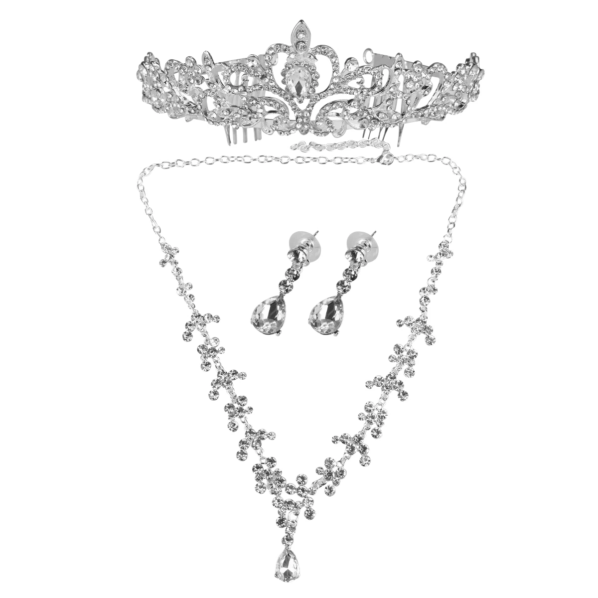Bridal Wedding Jewelry Set Rhinestone Tiara Necklace Earrings