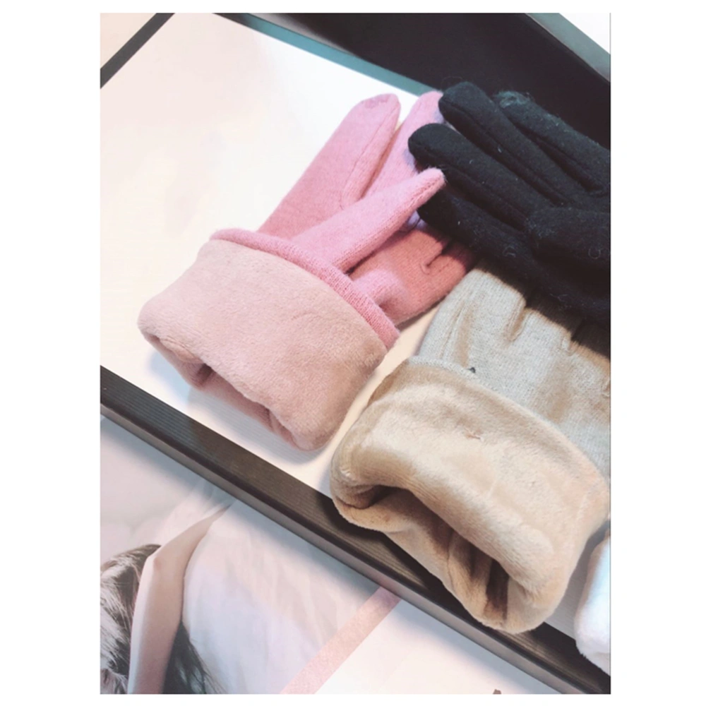 Woollen Gloves for Winter and Autumn Plush and Thick Gloves Warm Touch Screen Cashmere Gloves(Black)