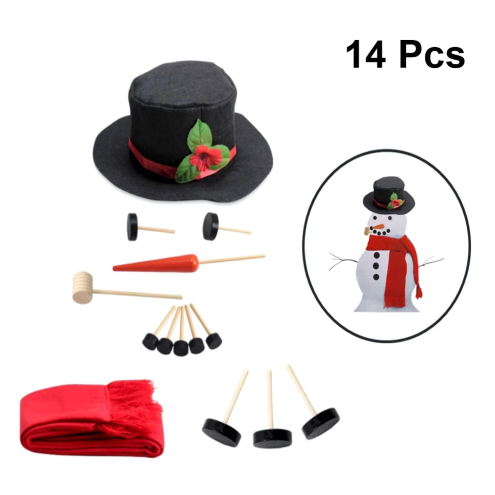 14pcs Snowman Decorating Dressing Kits Hat Scarf Eyes Mouth Button Nose Accessories