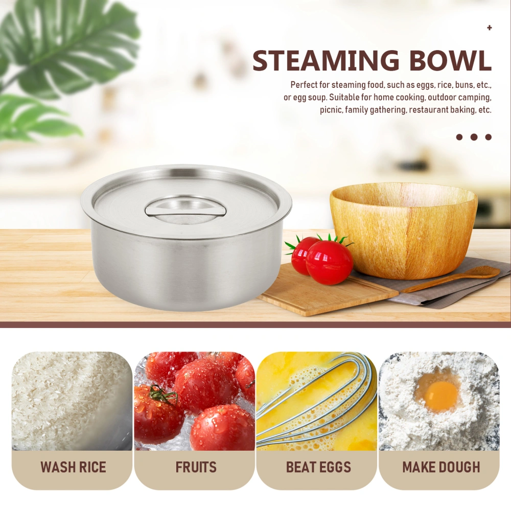 Steamed Egg Bowl Soup Container Stainless Steel Bowl with Lid Baby Food Bowl