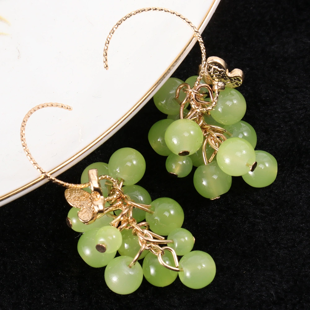 1 Pair of Green Grapes Shaped Ear Hooks Fashion Ear Drop Women Earrings Fruit Shaped Earbob Ear Pendant Green