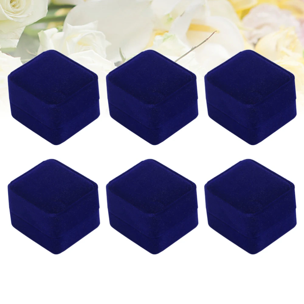 6Pcs Delicate Flannel Jewelry Boxes Unique Rings Ear Studs Packaging Boxes Jewelry Organizer (Blue)