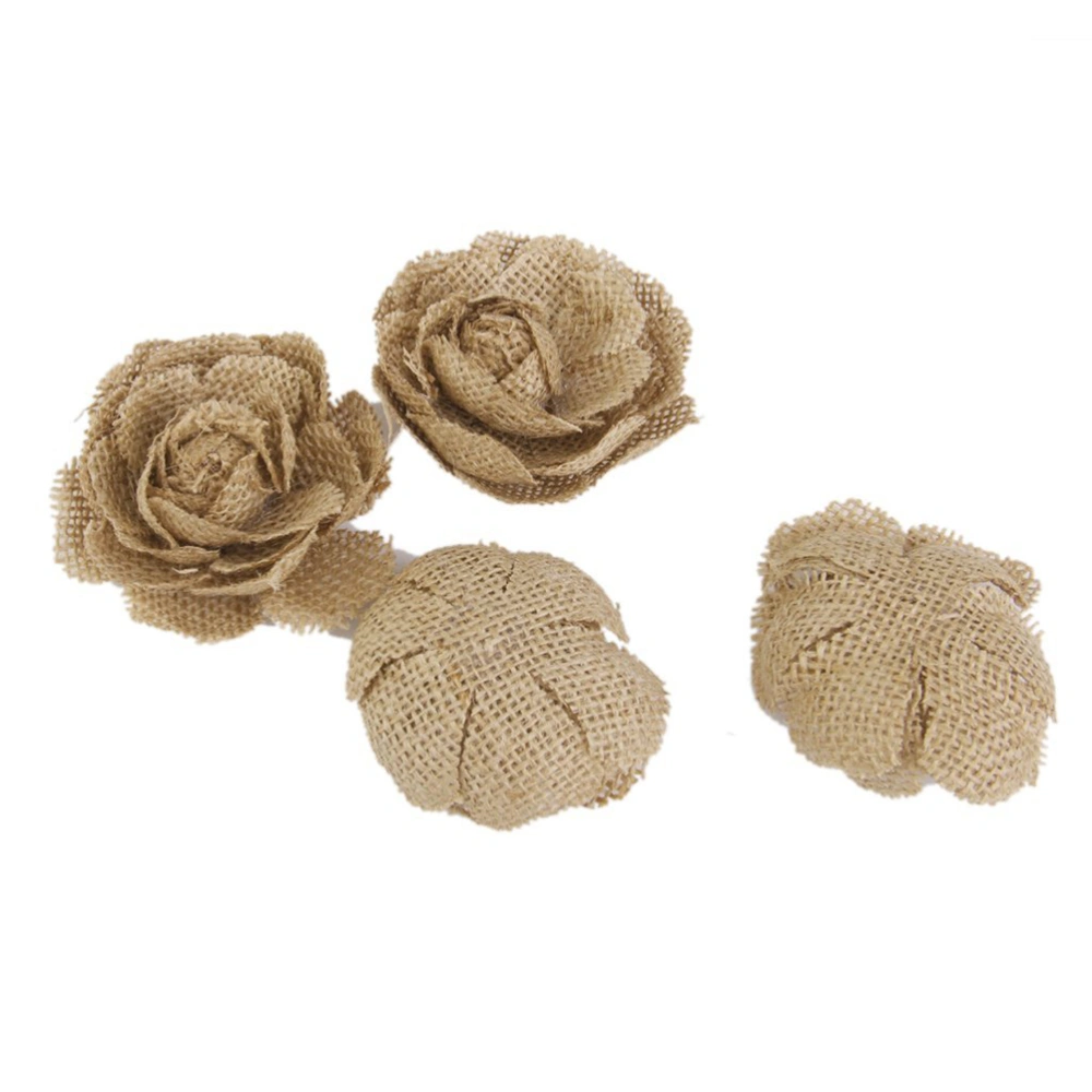 6PCS Hessian Burlap Rose Flowers for Crafts Rustic Wedding Decor