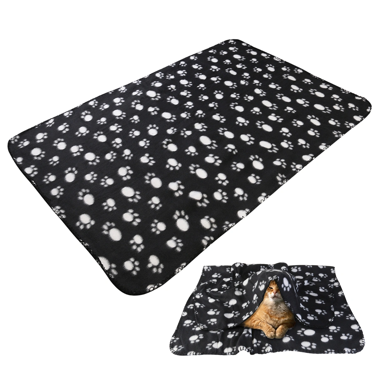 Pet Dog Cat Paw Fleece Throw Blanket (Black)