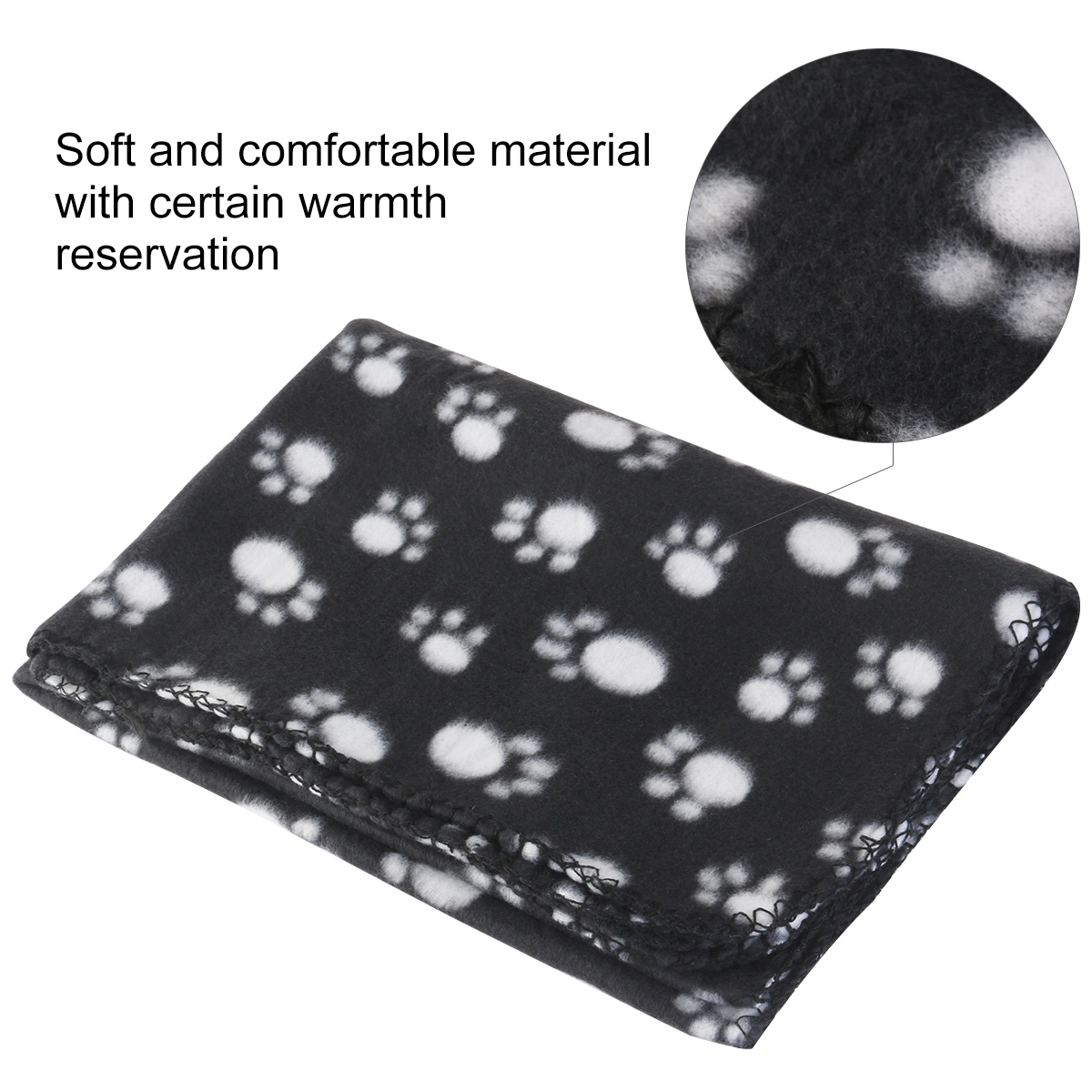 Pet Dog Cat Paw Fleece Throw Blanket (Black)