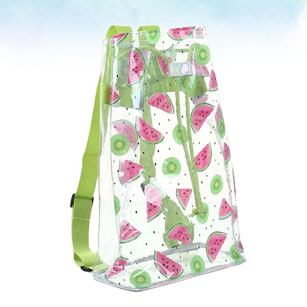 Transparent Storage Pack Portable Drawstring Bag Cartoon Watermelon Printed Bundle Bag (Light Green)