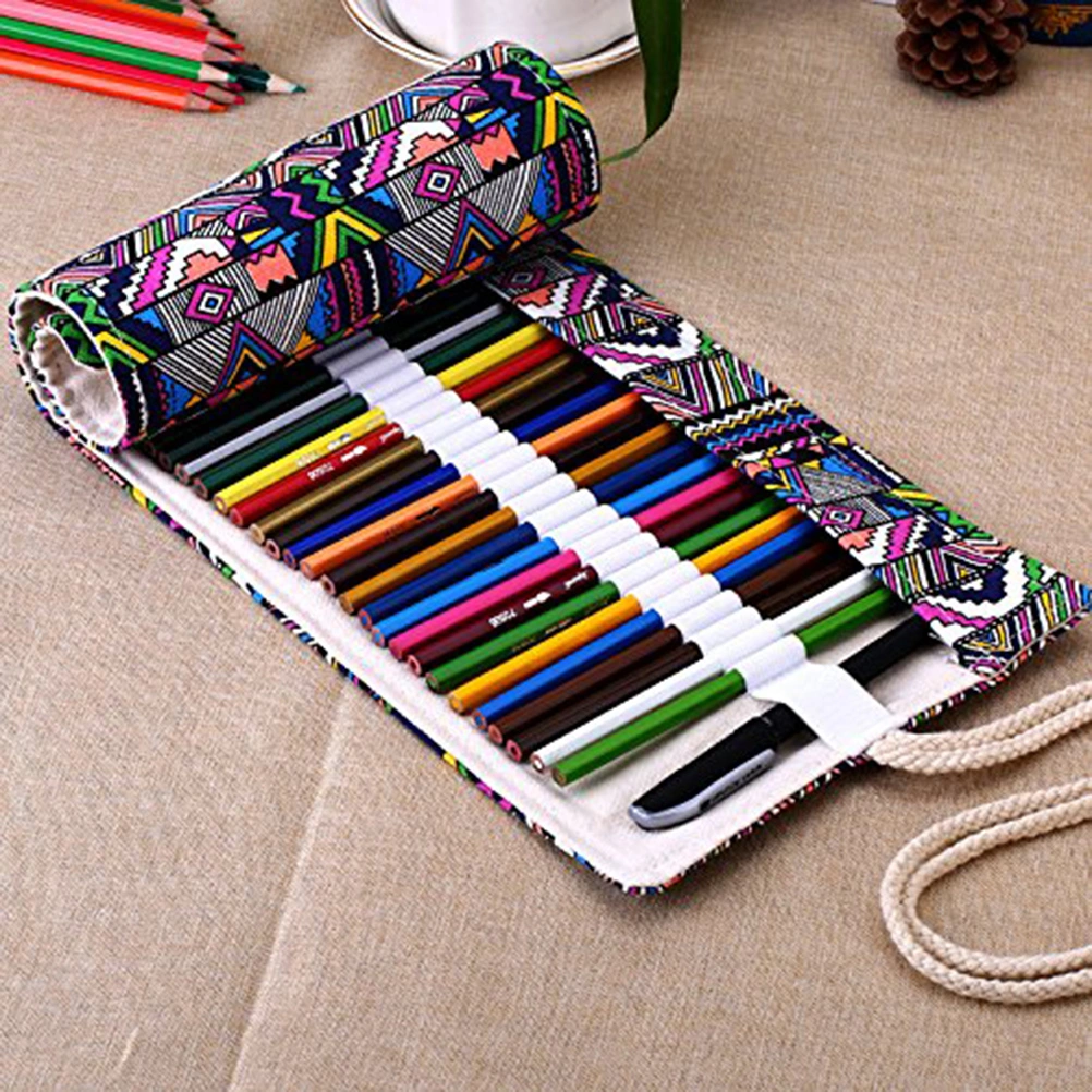 Colored Canvas Roll Up Pencils Wrap 72 Pencils Holder for Gen Pens Colored Pencils Set (72 Slots Pencil Wrap)