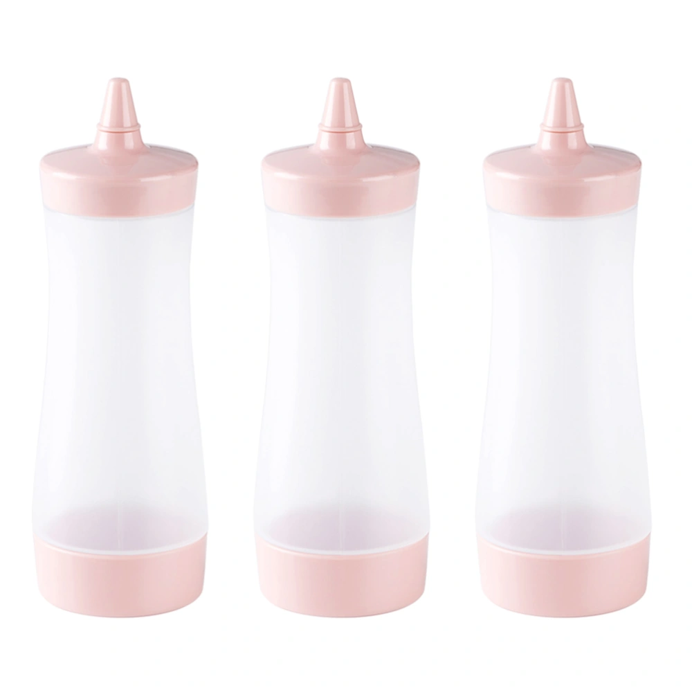 3PCS Plastic Squeeze Condiment Bottles Squirt Sauce Dispensers BBQ Accessories for Ketchup Mustard Jam (Pink)