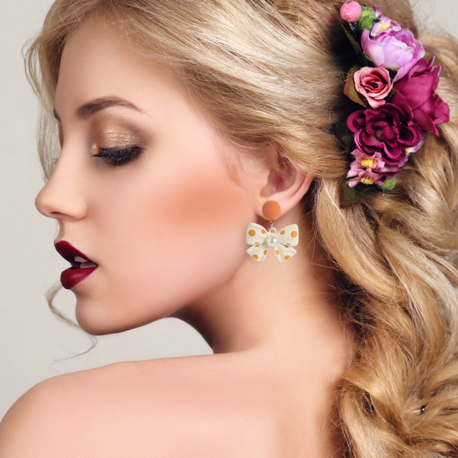 1 Pair Women Ear Studs Jewelry Gift Fashion Bow Pearl Earrings Wedding Jewelry