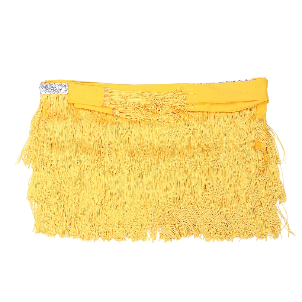 1PC Latin Dance Belly Skirt Delicate Tassel Waist Chain Professional Tassel Hip Skirt Dance Traning Tassel Hip Towel Fringe Belt Dancing Costume for Women Lady Girl Wearing Yellow Free Size