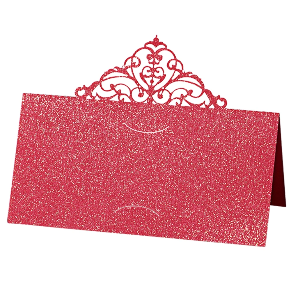 50PCS Hollow Flower Cut Name Place Table Decoration Small Tent Cards for Wedding Party - Red