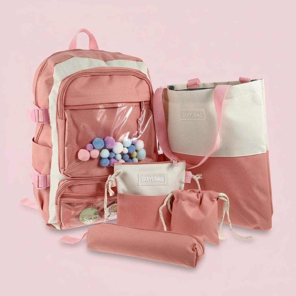 1 Set of Large Capacity Student Backpack Girls Schoolbag Daily Simple Handbag