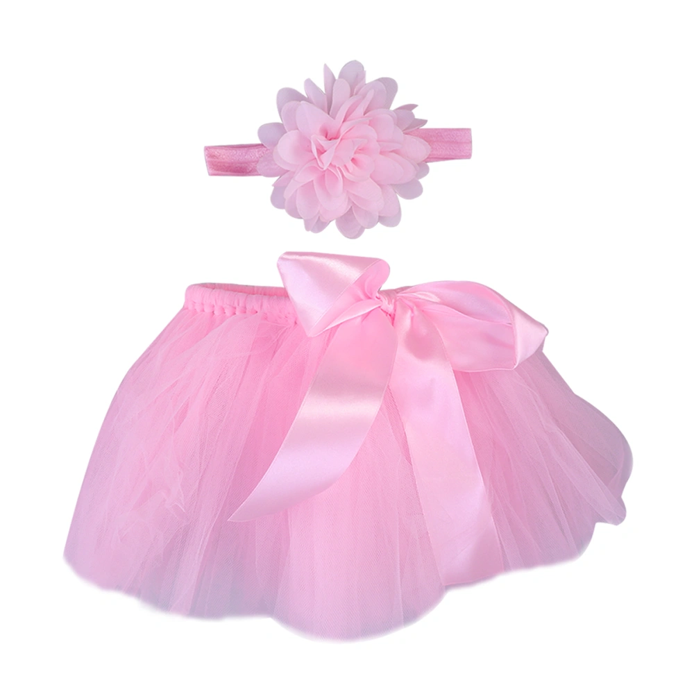 Baby Photography Prop Infant Tutu Skirt Newborn Costume Bow-Knot Dress Outfits with Headband Baby Photo Prop Crochet Baby Clothes(Pink)