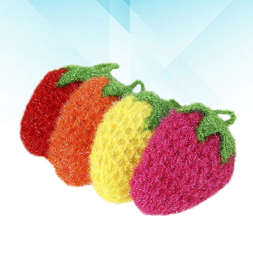 4pcs Strawberry Shaped Dishcloth Kitchen Towel Cleaning Cloth Stain Removal Dish Towel for Home Kitchen