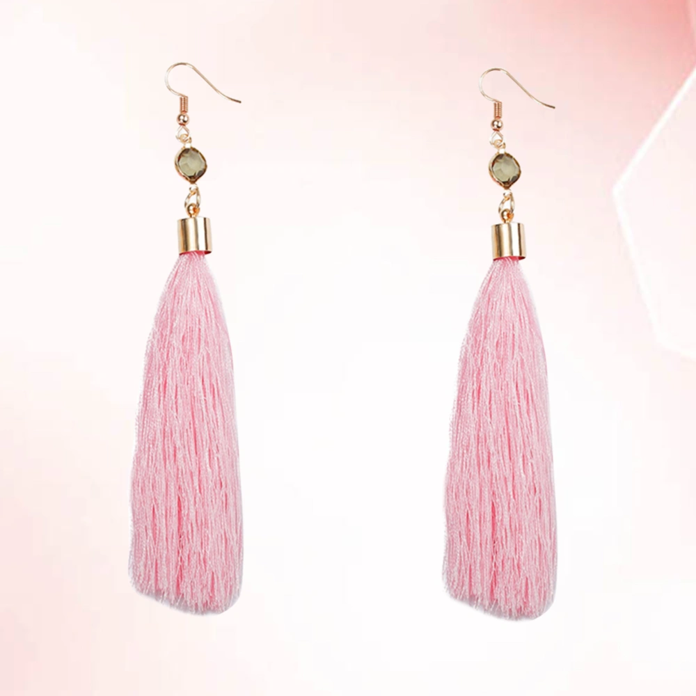 A Pair of Women Vintage Earrings Fashion Temperament Jewelry Literary Tassel Earrings Long Earrings for Women (Pink)