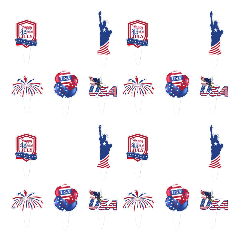 40Pcs Independence Day Paper Cake Insert Toppers Birthday Toppers Decorations