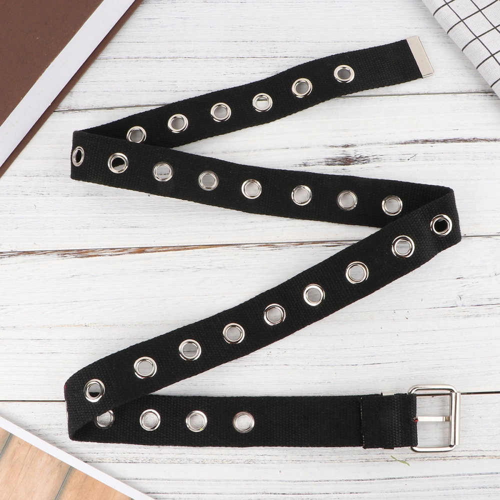 1Pc Hollow Waist Belt Nylon Canvas Wide Waistband Fashion Women Belt for Pants Jeans Decor (Black)