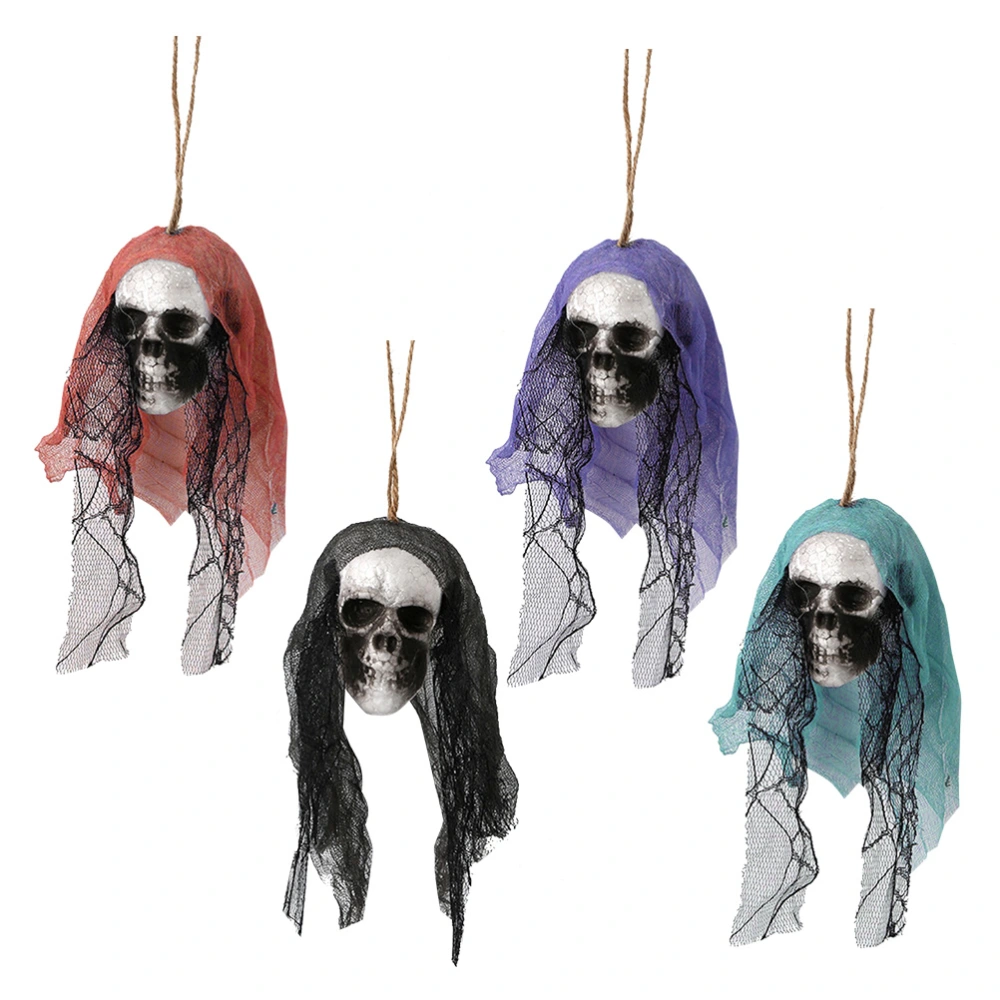 4pcs Halloween Creative Decoration Products New Bar KTV Scene Layout Props Skull Ornaments Supplies(Red, Green, Purple, Gray, Each 1)