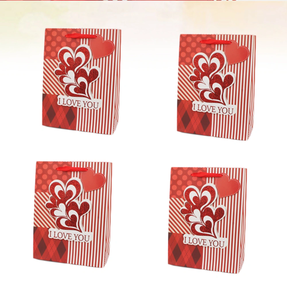 4pcs Heart Love Paper Handbag Gift Bag Creative Storage Pouch for Valentine's Day (Style 3, Small Size)