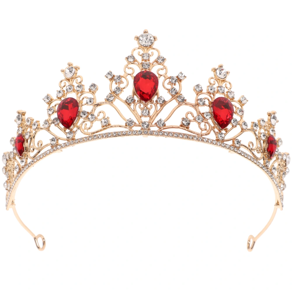 Fashion Crown Headwear Delicate Alloy Gemstone Crown Women Girl Queen Banquet Party Headwear Brides Pageant Queen Crown Wedding Headband - 15x15cm (Red)