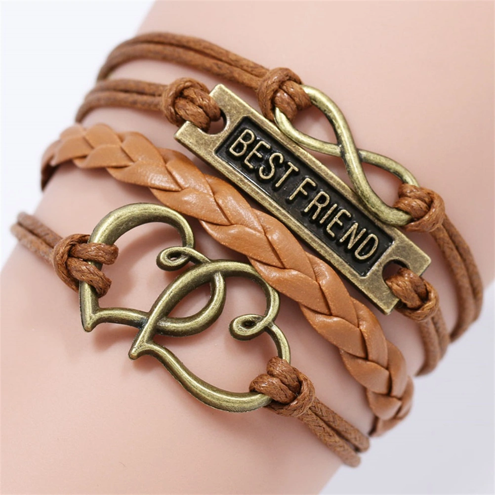 2pcs Adjustable Best Friend Friendship PU Bracelet Wirstband (Pink+Blue)