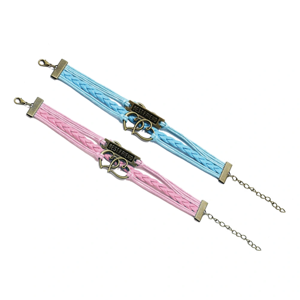 2pcs Adjustable Best Friend Friendship PU Bracelet Wirstband (Pink+Blue)