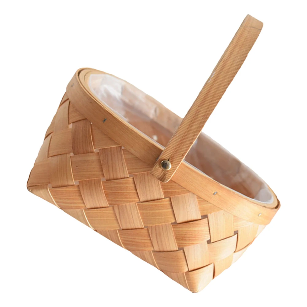 1pc Creative Rattan Woven Storage Basket Flower Basket Fruit Basket (Wood)