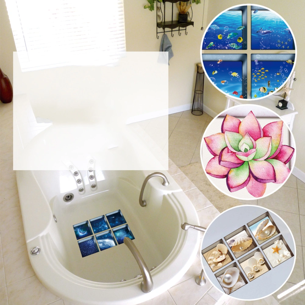 6 Pcs 3D Bathtub Stickers Non-slip Waterproof Removable Bathtub Decals Wall Stickers for Bathroom Toilet (13x13cm)