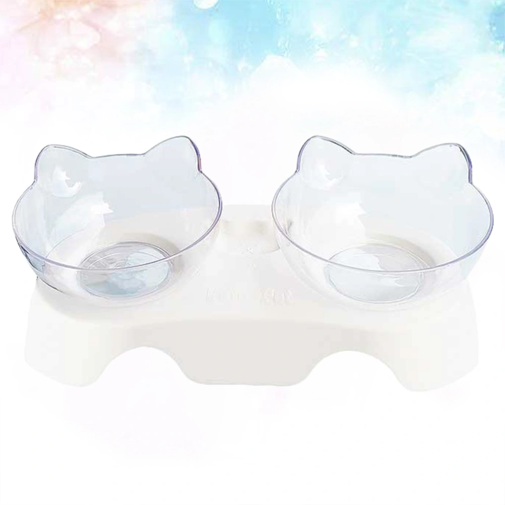 1 Set 15° Oblique Mouth Cat Food Bowl Transparent Protective Pet Dish Double Feeding Bowls Pet Supplies