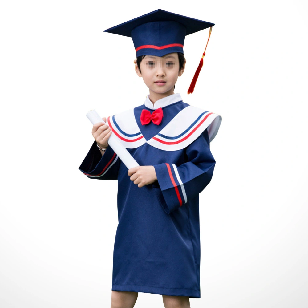 Kids Graduation Gown Doctoral Certificate Sets School Uniforms Graduation PhD Cloak Child Robe Cosplay Costume for Graduation Ceremony (Stand Up Collar, Suitable Height 120cm)