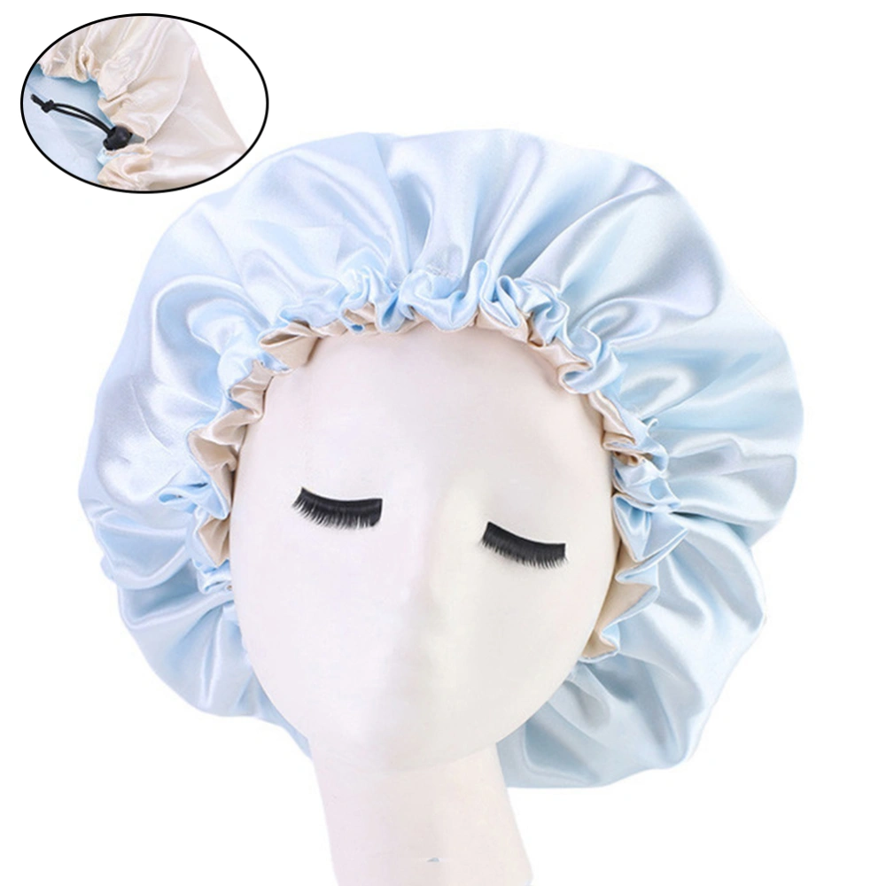 Double Layer Sleeping Creative Sleeping Hat Perm Headdress Women Beauty Hat (Light Blue)